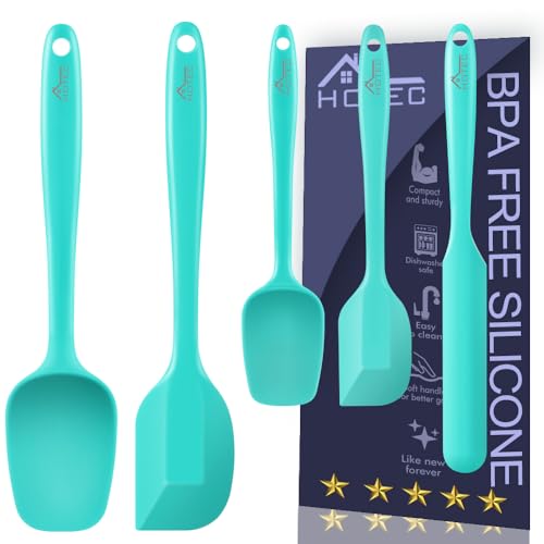 HOTEC 315°C heat-resistant BPA-free silicone rubber spatula set, kitchen spatula, baking, mixing for non-stick cookware, dishwasher safe, 5-piece set, Aqua Sky