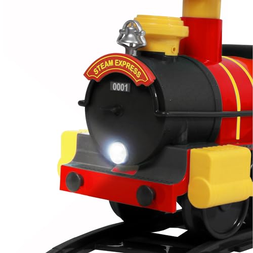 ROLLPLAY Electric Train Steam Train with trailer (children's vehicle to sit on, train emits water vapor, locomotive including track set length 7.3 m, for children) 26311