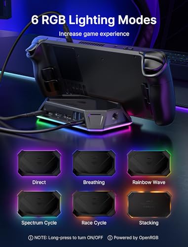 JSAUX RGB Docking Station for Steam Deck (OLED)/ROG Ally/Legion Go, 12-in-1 Steam Deck Dock Compatible with 4K@120Hz HDMI & DisplayPort Gigabit Ethernet USB-C 3.2 USB-A 3.2/2.0, SD/TF Slots-HB1201