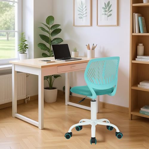 Homy Casa Desk Chair Adjustable Swivel Office Chair Fabric Seat Ergonomic Work Chair without Armrest Turquoise