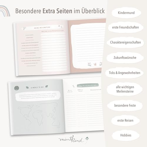 mintkind® "My Childhood" Memory Album Forest Design + Sticker Set I your first 10 years I Photo Album Children Gifts for Birth Baby Book for Recording Diary Children Album Memory Book Child