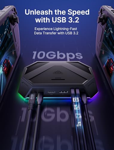 JSAUX RGB Docking Station for Steam Deck (OLED)/ROG Ally/Legion Go, 12-in-1 Steam Deck Dock Compatible with 4K@120Hz HDMI & DisplayPort Gigabit Ethernet USB-C 3.2 USB-A 3.2/2.0, SD/TF Slots-HB1201