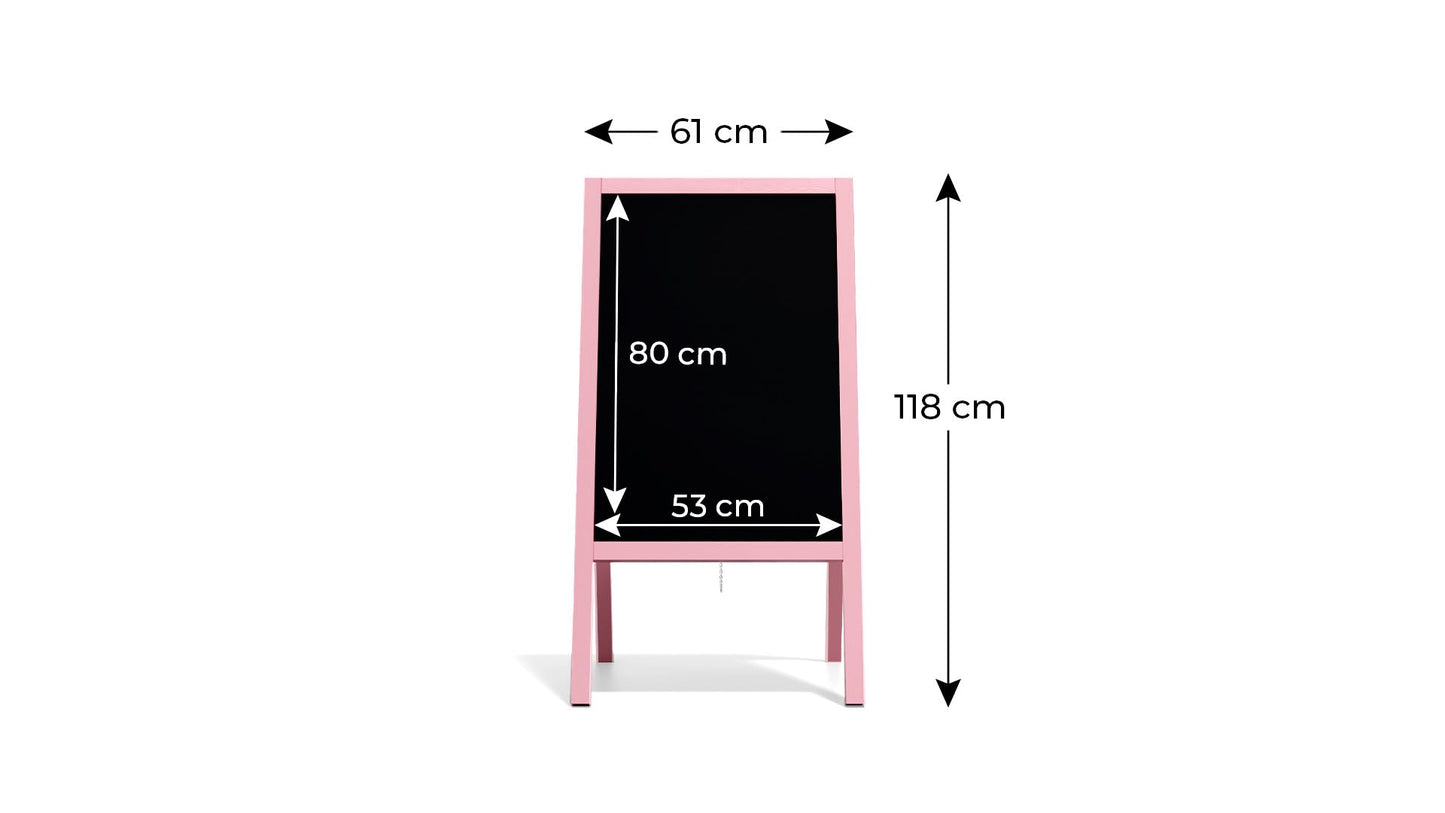 ALLboards A-board with pink wooden frame 118x61cm, advertising board, sidewalk sign, pavement sign, street stand, chalkboard