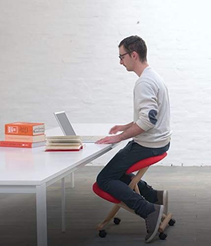 Cinius Ergonomic Chair Orthopedic Kneeling Chair Computer Stool Knee Support Fabric Natural/Red Color