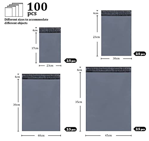 100 shipping bags plastic mailing envelopes with 4 sizes, self-adhesive and opaque, shipping bag merchandise bags plastic courier envelope shipping bags for clothing goods and textiles, Gray