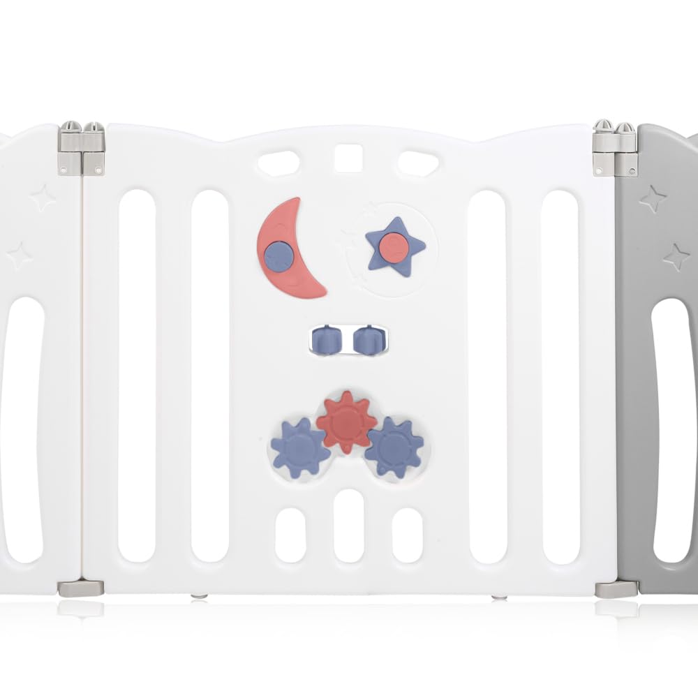 Baby Vivo Playpen Folding Playard Baby Safety Gate Playpen Fence Playpen for Kids made of plastic with door and toys 14 elements in grey - Owl