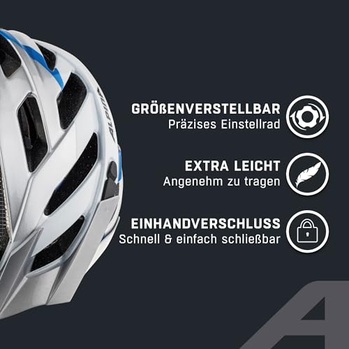 ALPINA PANOMA - Reflective & Well-Ventilated Bike Helmet with Insect Net & Upgradable LED for Adults, Silver-White Cyan, S (52-57 cm)
