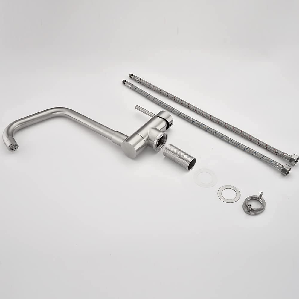 ONCE Foldable Kitchen Faucet with Sprayer, Under-Window Kitchen Tap with 67mm Fold Height, Under-Window Mount Faucet with 360° Swivel, Single Lever Mixer Tap for Kitchen, Matte