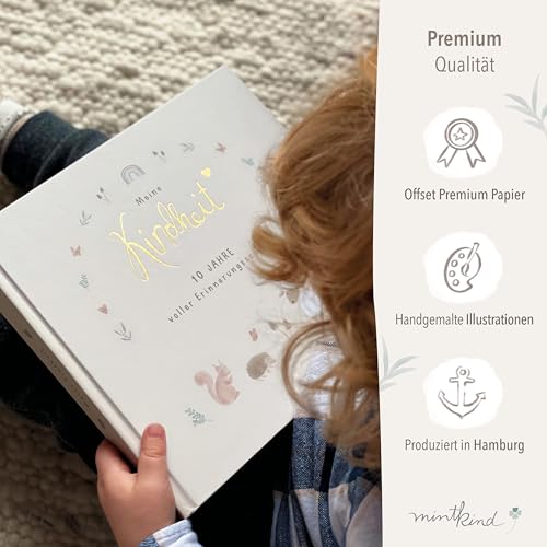 mintkind® "My Childhood" Memory Album Forest Design + Sticker Set I your first 10 years I Photo Album Children Gifts for Birth Baby Book for Recording Diary Children Album Memory Book Child