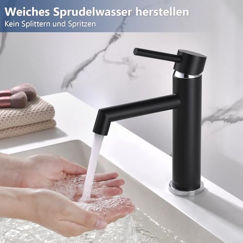Black Bathroom Faucet, Ulytid Sink Faucet for Bathroom, Stainless Steel Single Handle Basin Tap, Cold & Hot Water Mixer Tap, Basin Faucet with Spout Height 111 mm