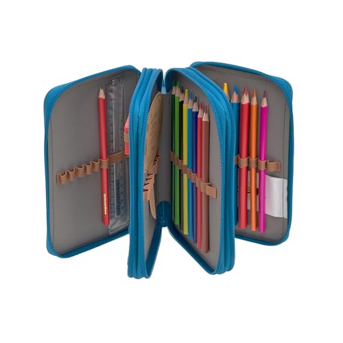 Casual pencil case filled with 20 pieces / School Triple Pencil Case Unique Blue