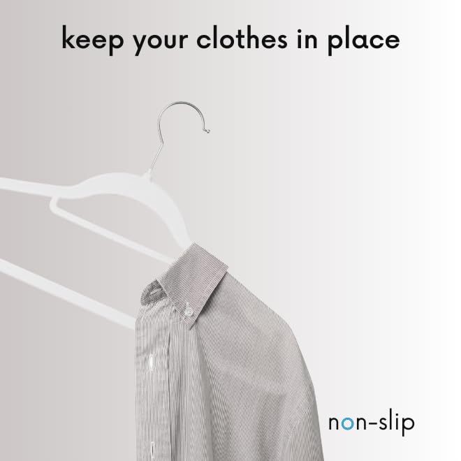 OGIVO Velvet Hangers - 50 pack - Non-slip hangers for your wardrobe - small rod for ties - 360° swivel hooks - notches in shoulder area - Hangers Clothes (White)