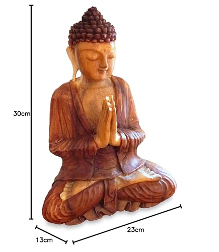 livasia Buddha figure made of wood 30cm high - Balinese craftsmanship - Buddha decoration figures made of Suar wood, unique light-dark contrast, traditional handcrafted, each piece a unique piece