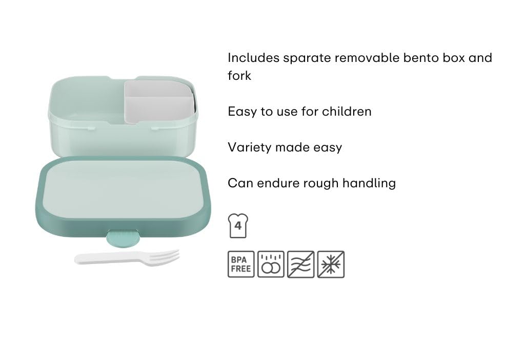 Mepal - Lunchbox Kids Campus Little Dutch - Bento Box Kids - Lunchbox Kids with compartments & fork - Meal Prep Box with clip closure - BPA-free & dishwasher safe - 750 ml - Sailors Bay