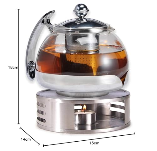 Gravidus tea set with glass teapot, infuser, and warmer - 1.2 liters - tea maker & tea warmer - tea set