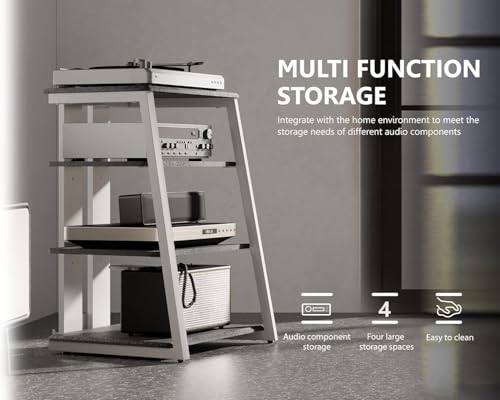 FITUEYES Design HiFi Rack made of wood & steel, turntable table with adjustable shelves, HiFi shelf for turntables & stereo systems & compact systems, 61 x 52 x 78 cm.