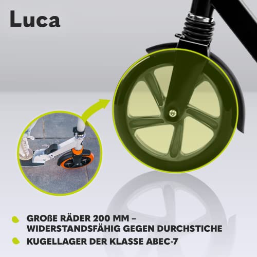 LIONELO Luca Plus Scooter Kids Scooter City Scooter Push Scooter Kick Scooter Kickscooter up to 100kg, Big Wheel 200mm, Foldable, Adjustable Height, ShockResist Suspension
