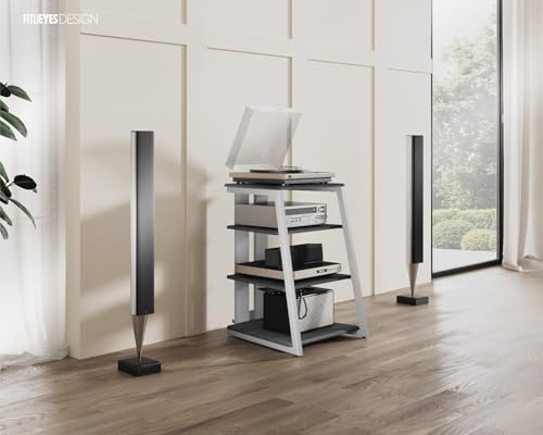 FITUEYES Design HiFi Rack made of wood & steel, turntable table with adjustable shelves, HiFi shelf for turntables & stereo systems & compact systems, 61 x 52 x 78 cm.