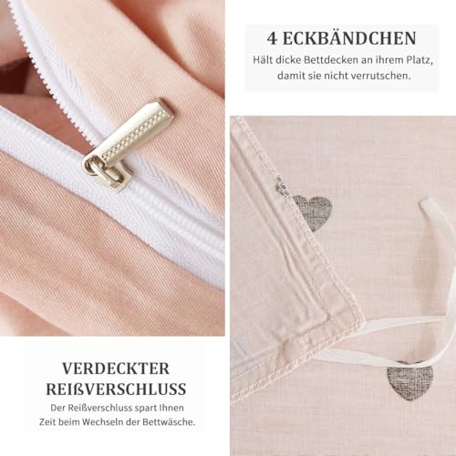 Nyescasa bedding 135x200 pink heart pattern 100% cotton girls children's heart bedding set with zipper, 1 duvet cover 135x200 and 1 pillowcase 80x80 cm