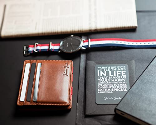 Jaimie Jacobs Flap Boy Slim without coin compartment Magic Wallet integrated RFID protection Magic wallet genuine leather (Dark brown with red)