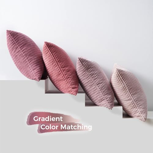 Topfinel 50x50 Pink Pillowcase 4 Pack Corduroy Gradients Throw Pillow Covers Cushion Cover Decorative Sofa Couch Pillow Case for Living Room Bedroom Balcony Kids Cozy