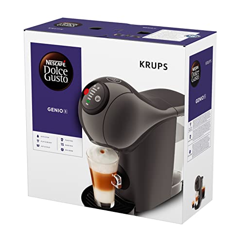 NESCAFÉ Dolce Gusto Genio S by KRUPS, coffee capsule machine, 15 bar pressure, ultra-compact design, over 30 coffee creations, adjustable drink size, auto shut-off feature, anthracite color, KP243B.