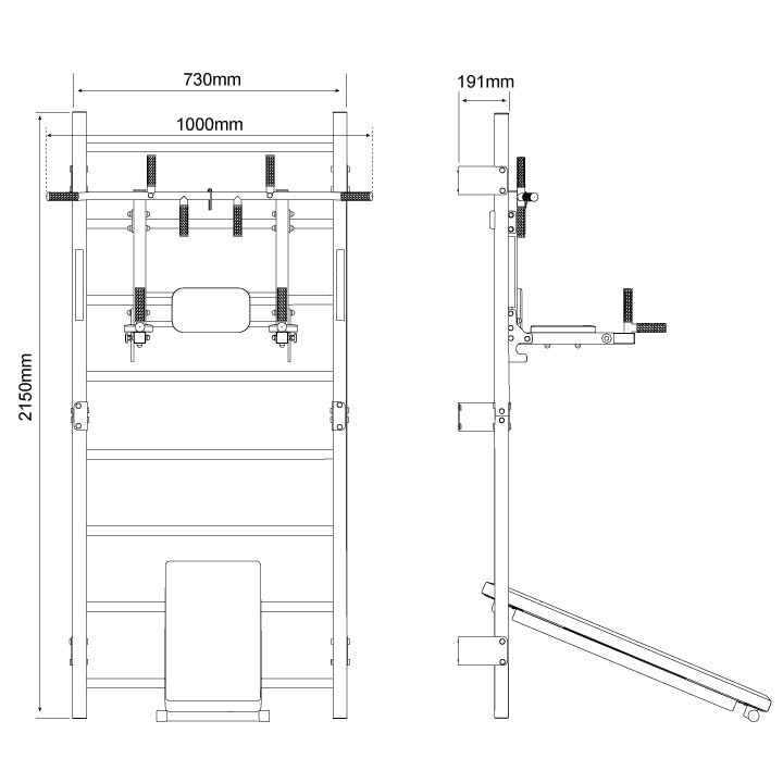 K-Sport: Training set - wall bars + dip station, pull-up bar & weight bench I power station with pull-up bar, dip bar & weight bench, incl. E-book