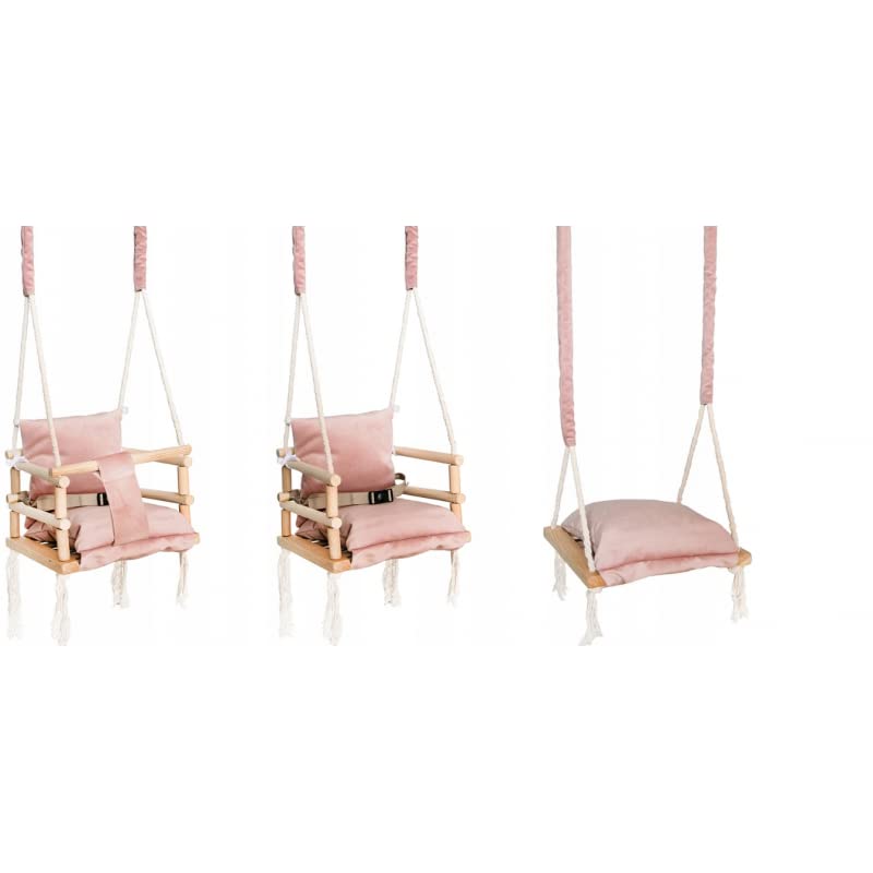 Baby swing children swing wood fabric baby seat baby swing for hanging 3 in 1 (Pink)