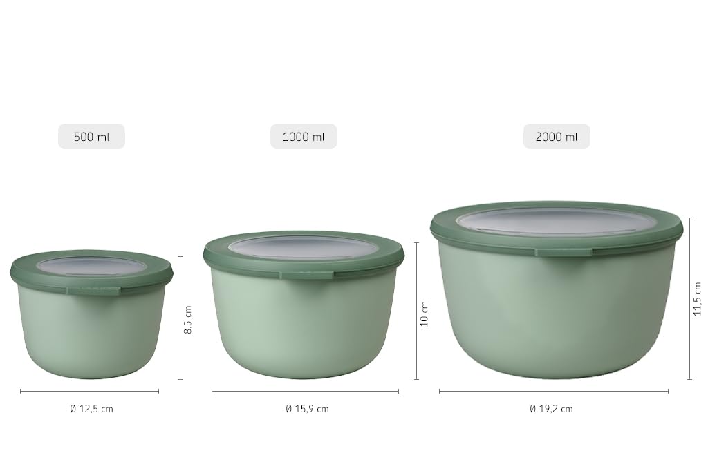 Mepal - Multibowl Cirqula Round 3-piece set - Storage containers with lids - Suitable for storage, refrigerator, freezer, & microwave use - 500 ml, 1000 ml & 2000 ml - Nordic Lilac