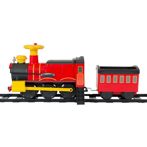 ROLLPLAY Electric Train Steam Train with trailer (children's vehicle to sit on, train emits water vapor, locomotive including track set length 7.3 m, for children) 26311