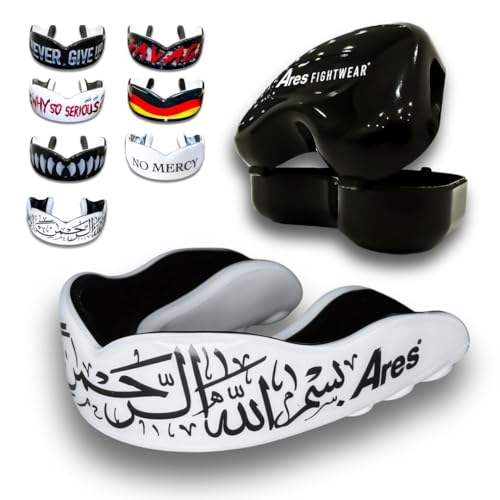 Ares Fightwear® Premium Mouthguard for boxing with storage box for combat sports, MMA & athletes. Maximum teeth protection with perfect fit of top quality. Professional mouthguard for men & women.