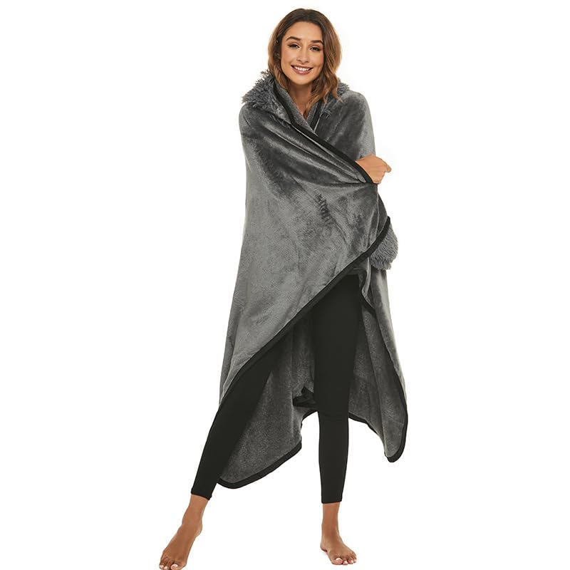 Gifts for women, Portable blanket for women, Penguin gift for women, Sofa blanket Penguin blanket Warm cuddly blanket Fluffy Blanket with hat and gloves, 150 x 125 cm, Dark Grey-Penguin