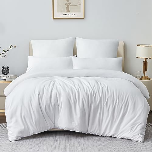 Aisbo bedding 200x200 3-piece set White - Microfiber bedding sets with zipper, ÖKO-TEX duvet cover 200x200cm 3pcs with pillowcase 40x80 cm, Soft and Wrinkle-free