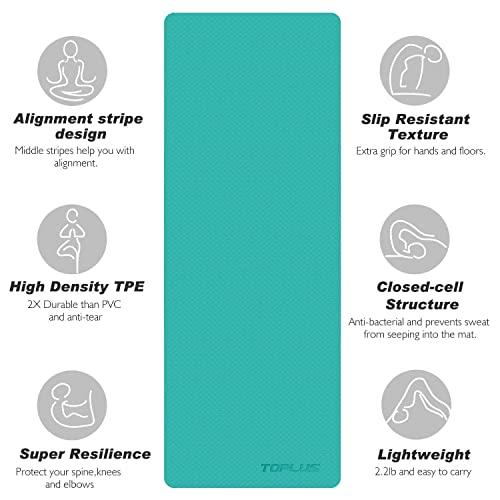 TOPLUS Premium Yoga Mat made of high-quality TPE, non-slip Yoga Mat Gymnastics Mat Exercise Mat Sports Mat for Yoga, Pilates, Fitness, etc. - Dimensions 183cm Length 61cm Width