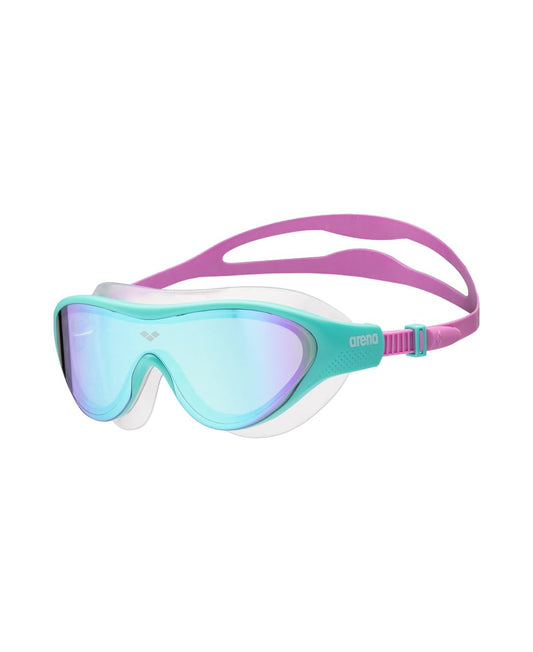 ARENA Kids Swim Goggles "The One Mirror" for ages 6-12, large fit, Polycarbonate lens, Blue/Water/Violet.