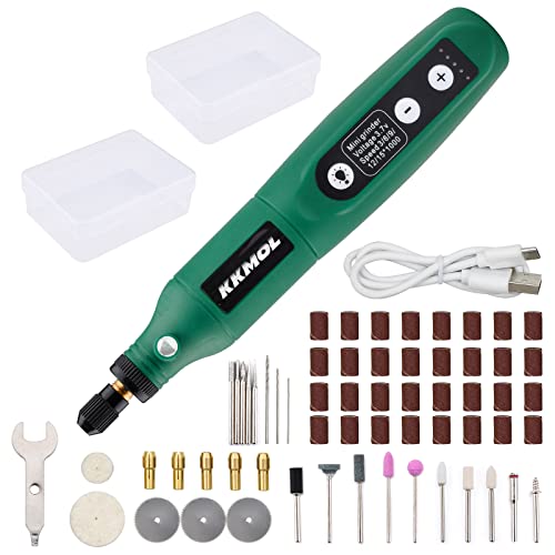 Battery Rotary Tool - Electric Mini Drill with 5 variable speeds and 61 accessories, grinding set for polishing/carving/cutting/cleaning/sharpening DIY tool kit (green)