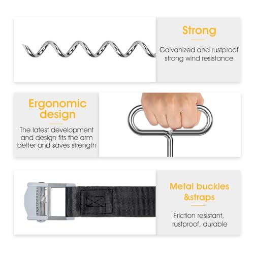 Ground anchors for trampoline, 8 pcs ground anchors with adjustable strap for trampoline, swing, gazebo.