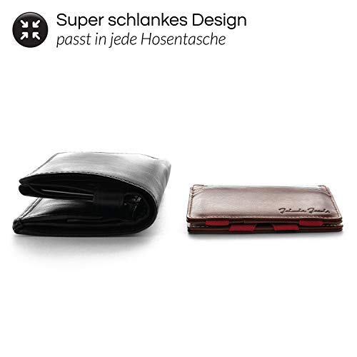 Jaimie Jacobs Flap Boy Slim without coin compartment Magic Wallet integrated RFID protection Magic wallet genuine leather (Dark brown with red)