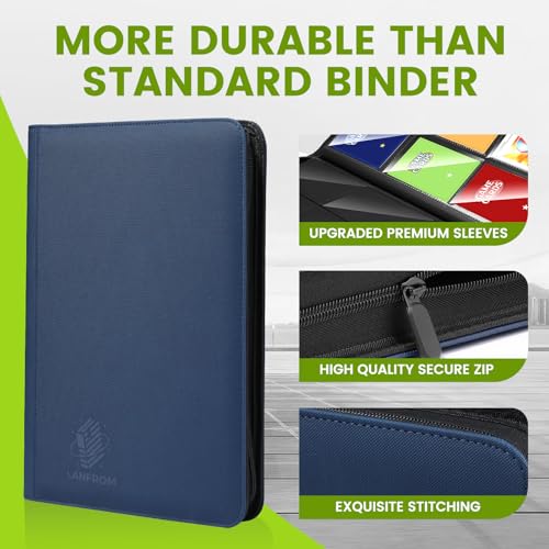 Collectible card folder with sleeves, premium folder with double-sided PU pockets, fully fillable, organizer for collectible cards for MTG, TCG, sports cards, playing cards, with 9 pockets, blue