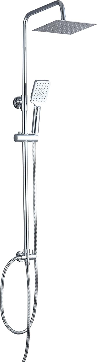 Stainless steel shower system by ELBE, rain shower with shower head made of 304 stainless steel, 20x20cm square, shower set without faucet, chrome shower bar set shower column set