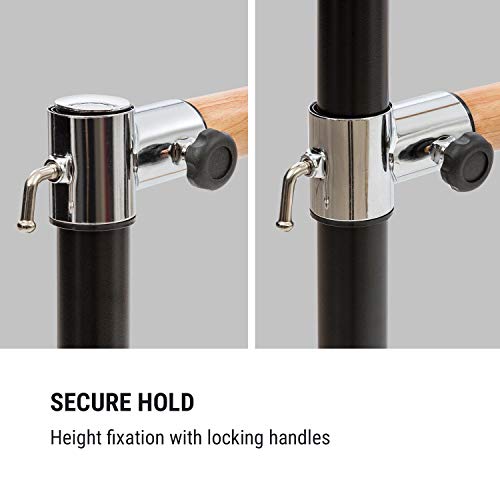 Klarfit Ballet Barre, Free-standing ballet barre for home, barre, dance pole for ballet, movement training & stretching, mobile ballet barre, steel pipes with wood look, 2x38mm Ø, 110x113cm, black