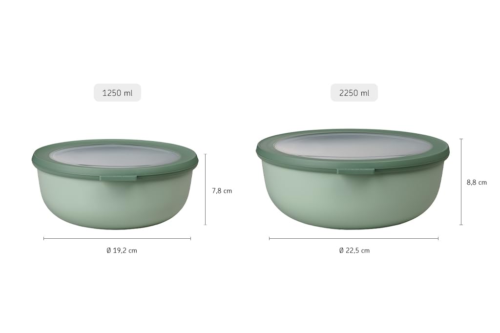 Mepal Multi Bowl Cirqula Round - Microwave-safe dish - Suitable as a airtight storage container for the fridge, microwave dish & as food storage containers - 2250 ml - Nordic white