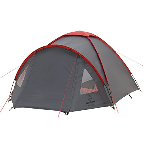 JUSTCAMP Camping tent Scott 4, with vestibule; Dome tent for 4 persons (double-walled) - gray