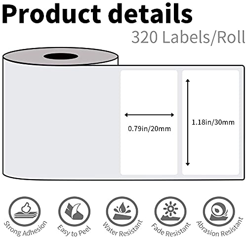 6 rolls of Phomemo M120/M110 labels, 1.18"x 0.78" (30 x 20 mm) thermal label paper for Phomemo M120/M110/M200/M220 label printers, White thermal label paper for barcode, address, price.
