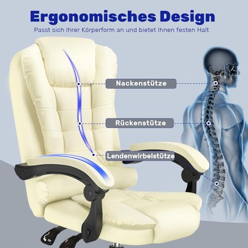 Rattan tree Ergonomic Office Chair, Desk Chair, PU Leather Computer Chair with Padded Armrest and Soft Headrest, Backrest, Tilt Function, Height Adjustable, Executive Chair, Beige