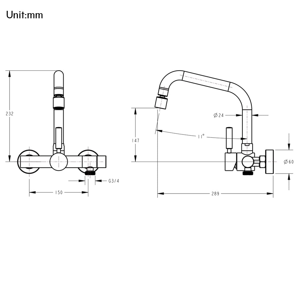 ONCE kitchen faucet in wall with 3/4 inch connection for dishwasher/washing machine, wall faucet with 2 spray modes, kitchen wall-mounted mixer tap, matte