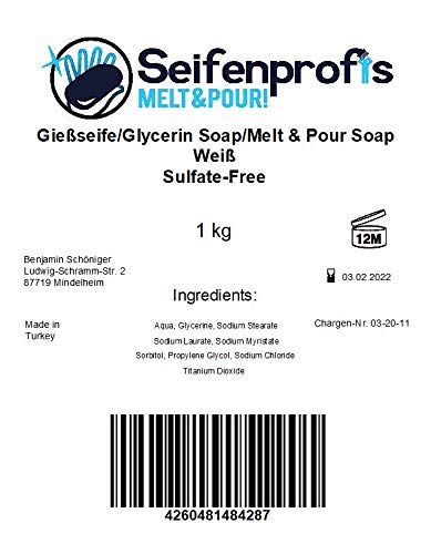 Soap Professionals© Glycerin Soap Raw Soap Soap Base - Soap White (SLS/SLES-free) (3kg White)