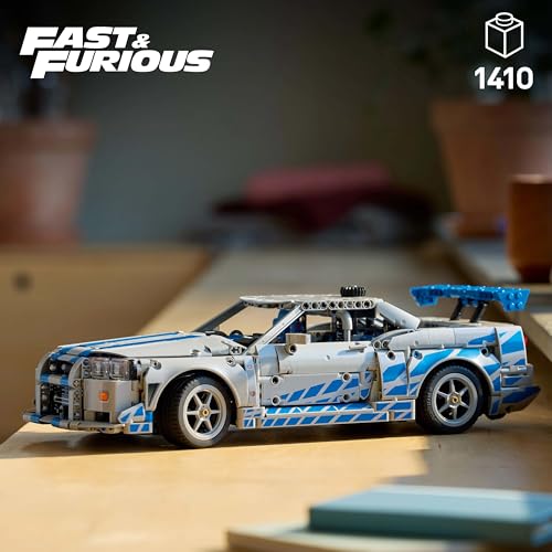 LEGO Technic 2 Fast 2 Furious Nissan Skyline GT-R R34 model building set for adults - featuring drift function, steering, suspension, and 6-cylinder engine - collector's gift for fans - 42210