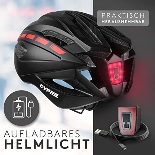 CYPAQ Bike Helmet with Visor - Men's & Women's L - 3 Magnetic Visor Lenses - Urban, Trekking & Racing Helmet with Integrated Light, Washable Padding & Bag