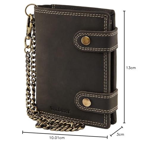 Wildery® RFID biker wallet with chain I wallet with chain men I wallet with security chain I biker combo wallet vertical format I men's gifts / #Vintage Chain WI110 (Black)